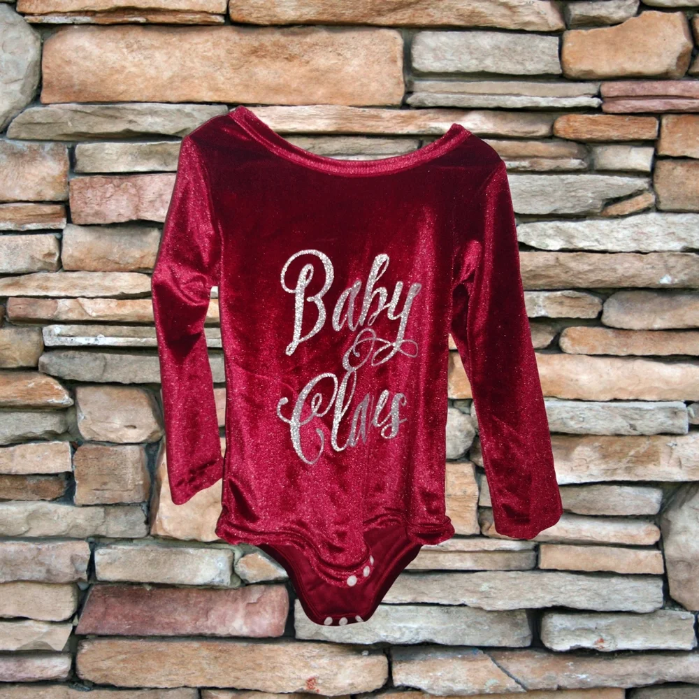 Tz ) Baby Claus Red Velvet Long Sleeve Bodysuit – Size 100 (Approx. 3T) – Christ
